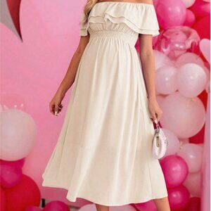 SHEIN Off The Shoulder Party Baby Shower Maternity Photoshoot Dress